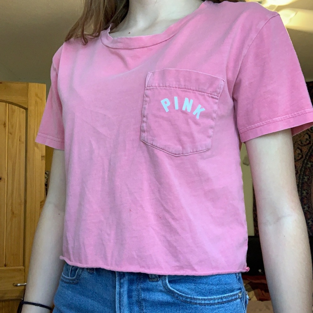 A pink cropped shirt from the brand pink!